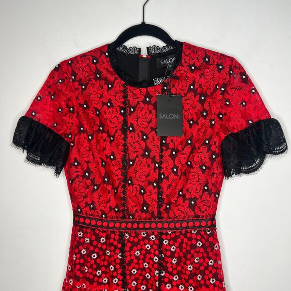 SALONI Red Embroidered Lace Andie Midi Dress Size 2 - Picture 12 of 13